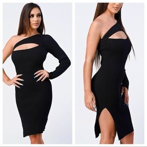 ONE SHOULDER CUT-OUT BODYCON DRESS